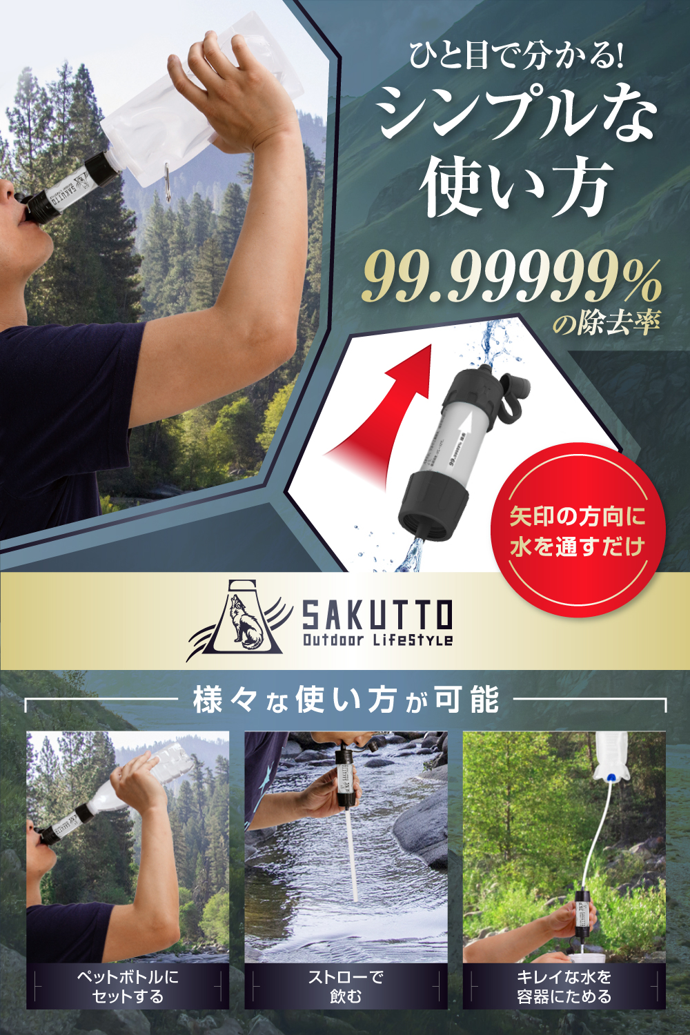 SAKUTTO 携帯浄水器【日本正規品】 (アウトドア向けデザイン)